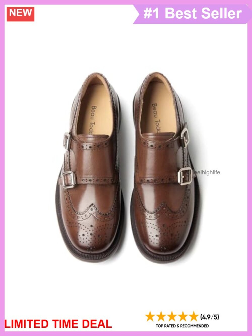 Monk Strap Loafers Cap Toe Wingtip Brogue Leather Business Casual